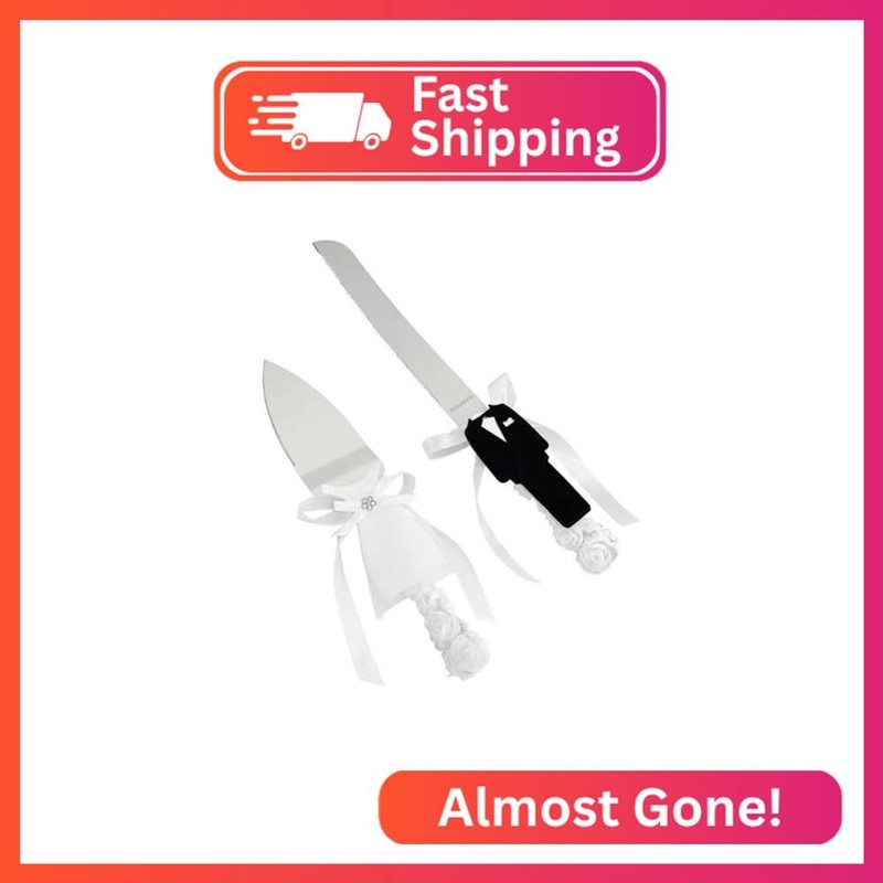 SWTOOL Wedding Cake Knife and Server Set – Bride & Groom Dress Design Stainless
