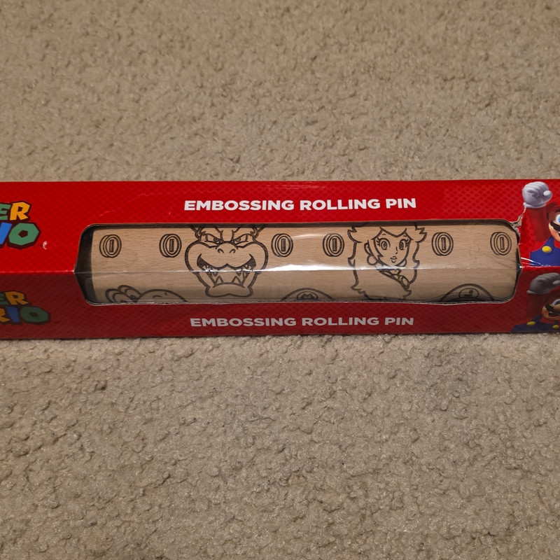Super Mario Characters Embossing Rolling Pin Wood Beige 15in x 2in