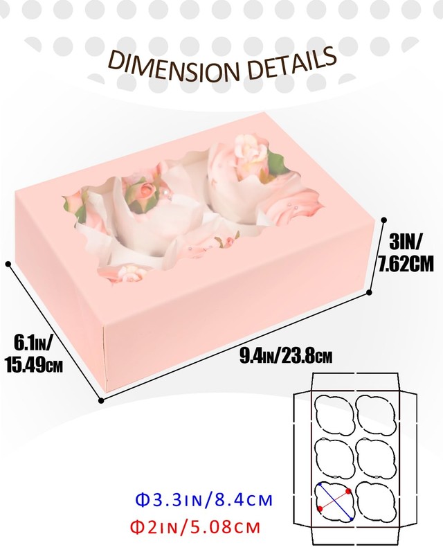 30 Pack Black 6 Cupcake Boxes Window Auto-pop 9x6.1x3.3 Inch Bakery Carrier gallery