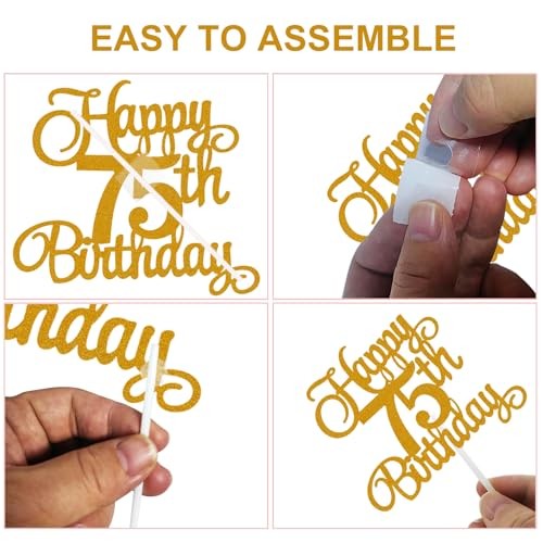 75th Happy Birthday Cake Decoration, 75th Birthday Candle Glitter Cake Golden gallery