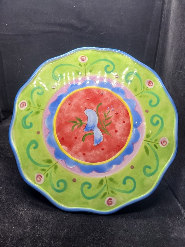 Certified International 10″ Green Bird Ceramic Cake Stand Pedestal by Sue Zipkin