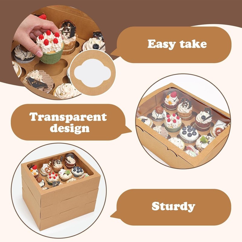 Cupcake Boxes 7 Pack Hold 12 Standard Cupcakes with Window Inserts Bakery Sup... gallery