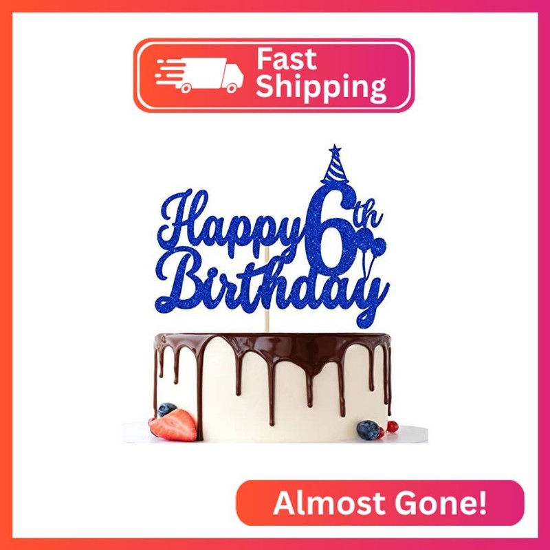 Happy 6th Birthday Cake Topper, 6th Birthday Cake Decor, for Boy’s Girl’s 6 Year
