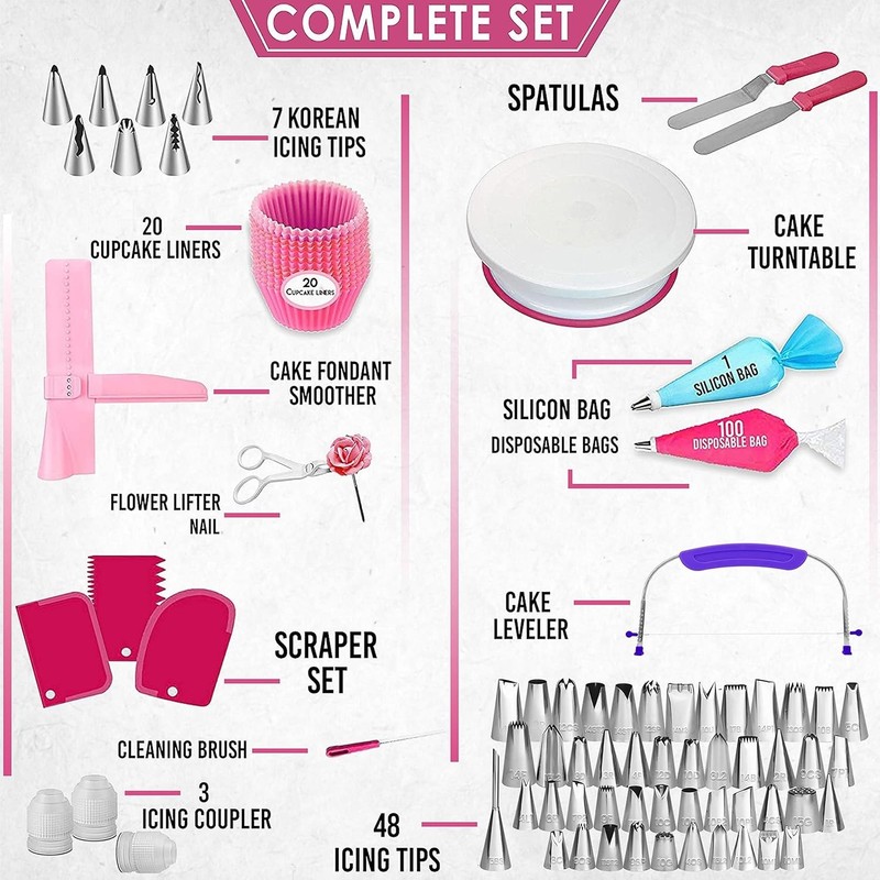 Kit de decoración de pasteles para principiantes de 200 piezas con plato girator gallery