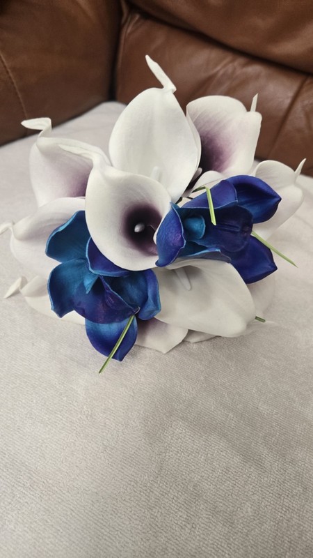 Fake Wedding Purple/Royal Blue Flowers Real Touch Calla Lillies Bouquets