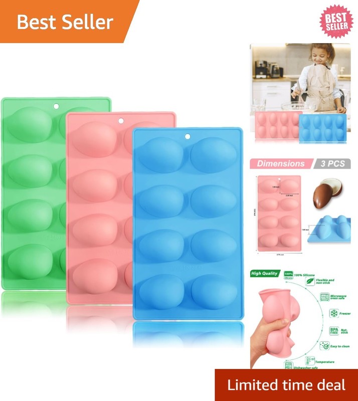 3 Pack 3D Easter Egg Silicone Molds, 8 Cavity Egg Shape Non-stick Baking Mold…