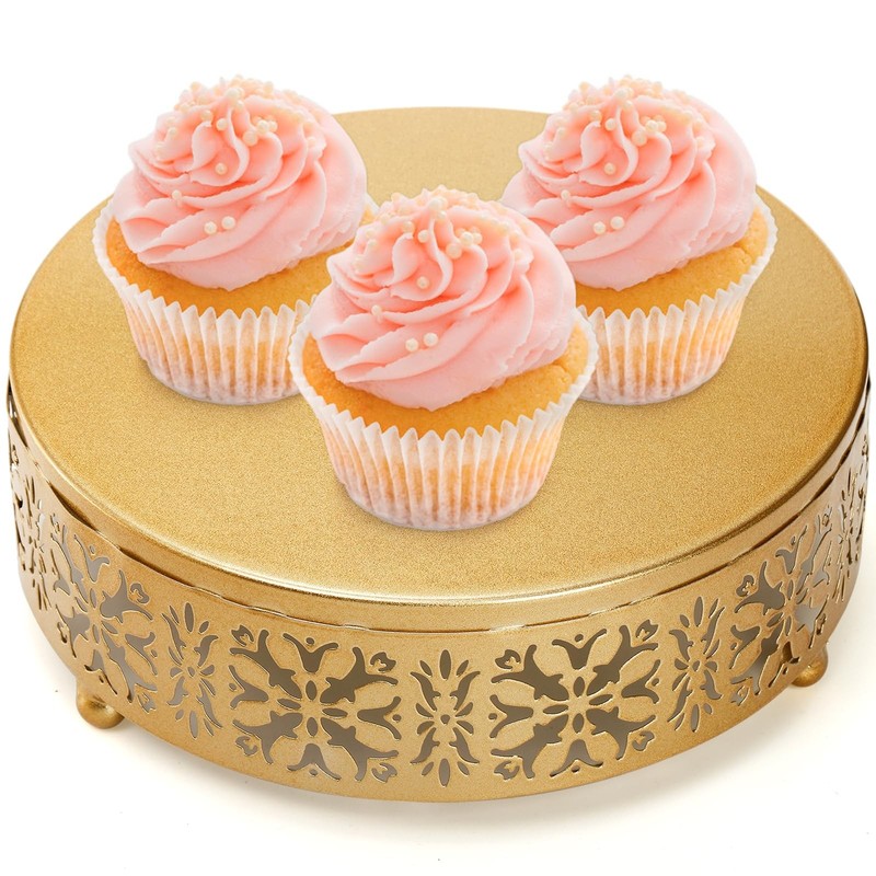 3 Pieces Golden Cake Stand Set, 8/10/12 Inch Round Metal Dessert Display Stan... gallery