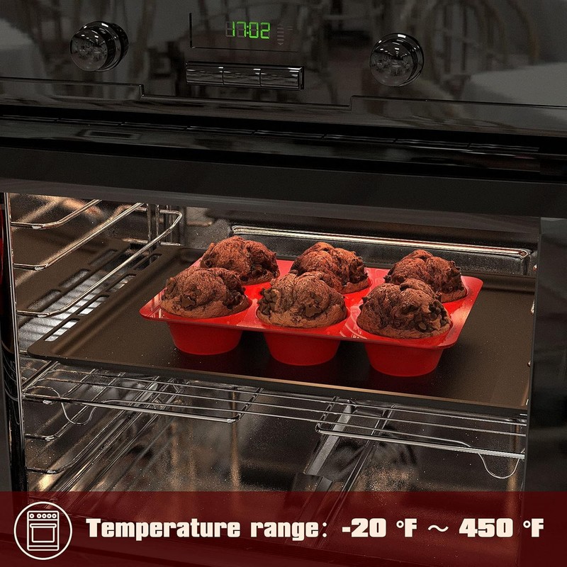 SILIVO Jumbo Muffin Pans Nonstick 6 Cup(2 Pack) - 3.5 inch Large 2 Pack, Red gallery