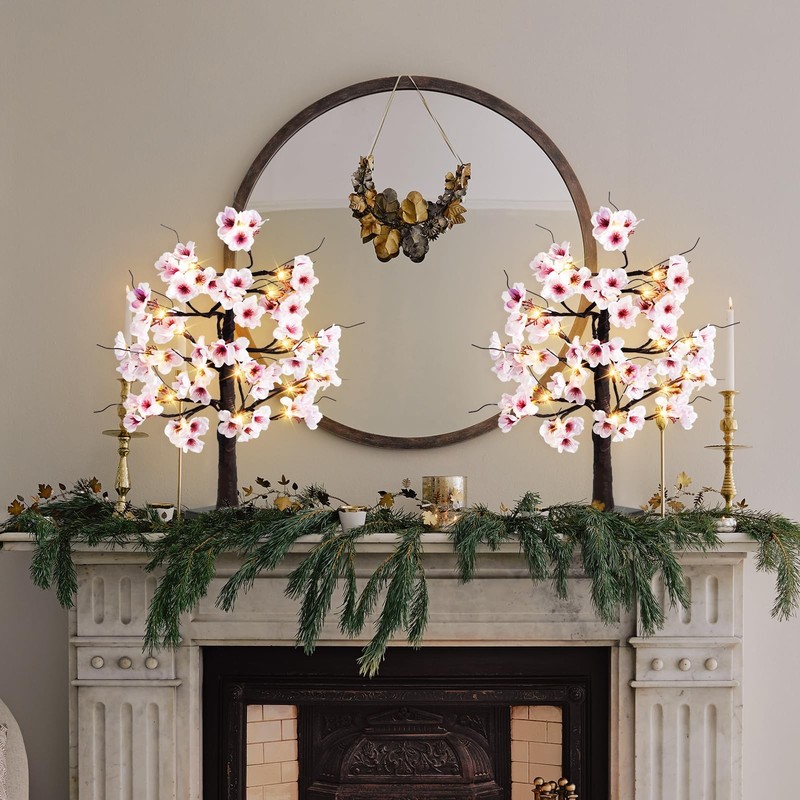 Uieke 2PACK 24IN Lighted Cherry Blossom Tree 48 Warm White LED Tabletop Artifica gallery