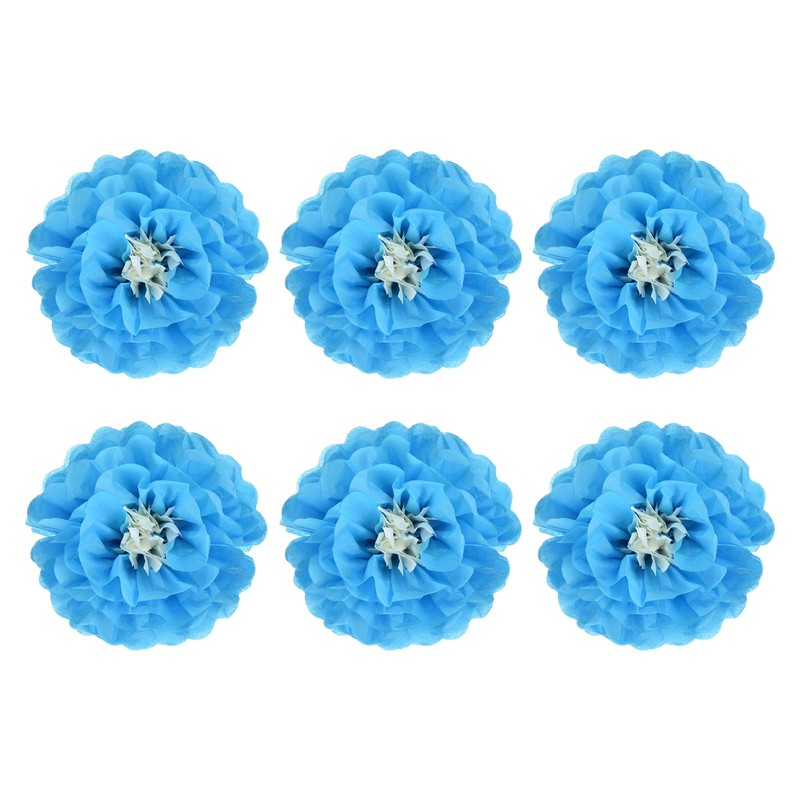 Crepe Paper Flowers, Sky Blue Tissue Paper Flowers – 12 x 12 Inch / 6 Pcs