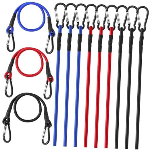 12 Pcs 24 Inch Bungee Cord with Aluminum Carabiner Hook Heavy Duty Bungee