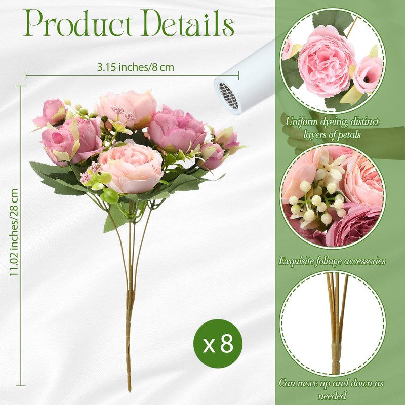 Geosar 8 Bundles Artificial Peonies Flowers Silk Peony Bouquet Faux Home Wedding gallery