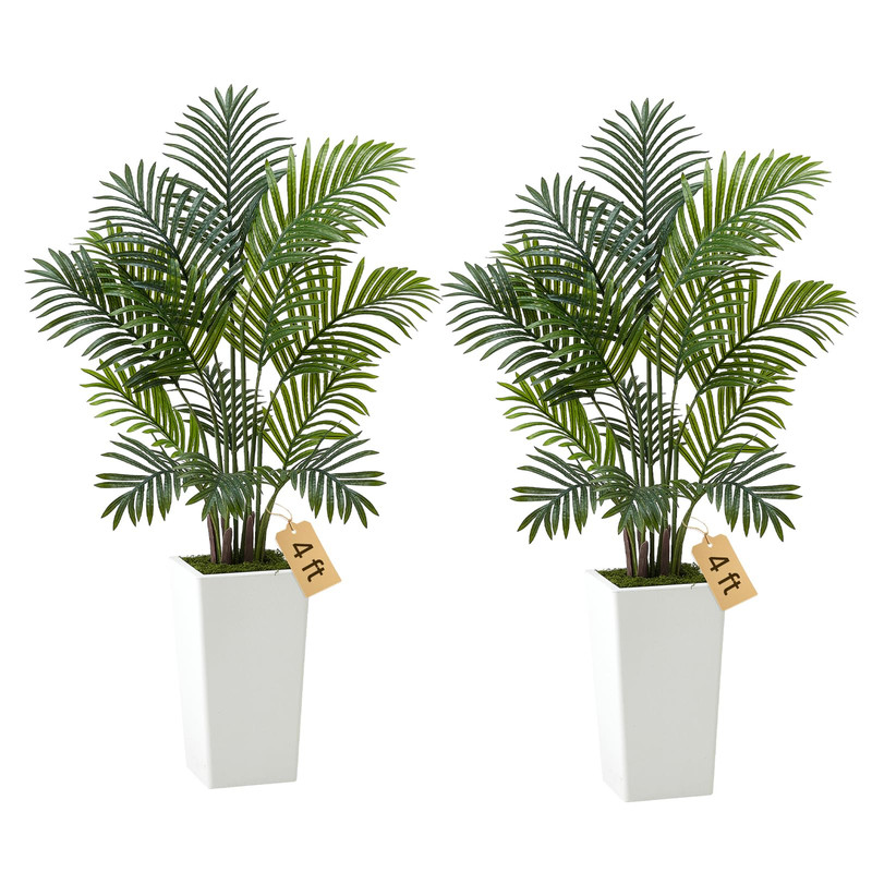 Vevor Artificial Areca Palms 4 Ft 2 Pack Fake Palm Tropical Plants White Tall