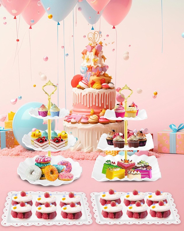 10 Pcs Cake Stand, Plastic Dessert Table Display Set, 4 Pcs 3 Tier Cupcake St... gallery