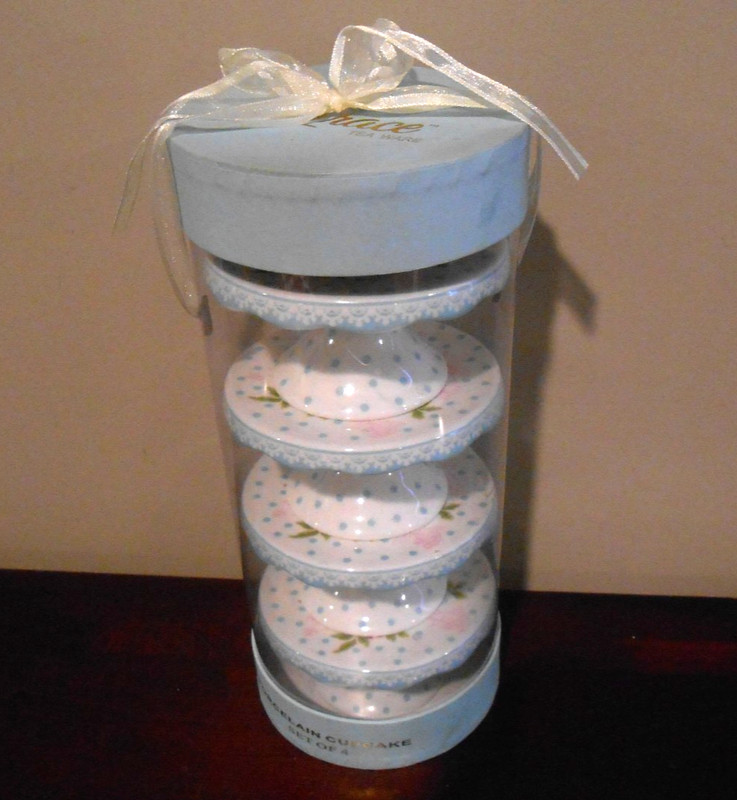 Grace’s Teaware Set of 4 Cupcake Stands Porcelain Floral Dots Lace Flowers