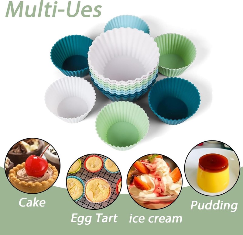 Silicone Baking Muffin Cups 12 Pack Non-Stick Reusable Liners for gallery