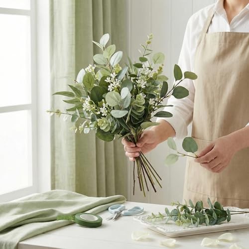 Pcs Artificial Mixed Eucalyptus Stems Bulk, 5 Kinds of Fauxery 130 Green gallery