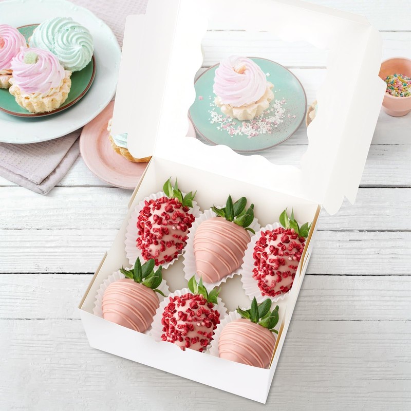 30 Pack White Bakery Boxes with Window 6x6x3 Inches Treat Cookie Boxes gallery