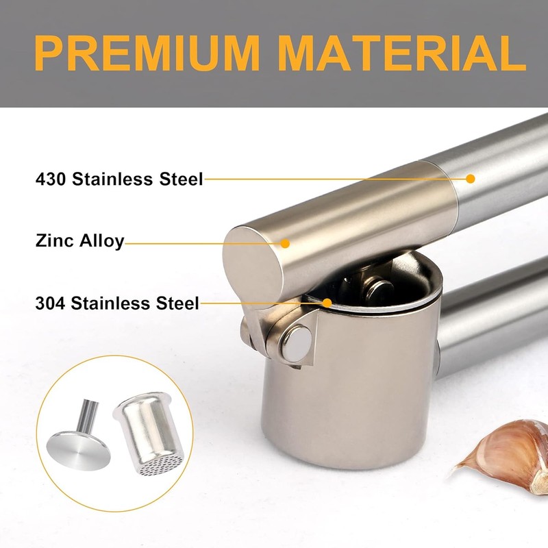 Garlic Press, 304 Stainless Steel Mincer & Crusher, Heavy Duty, Silver gallery