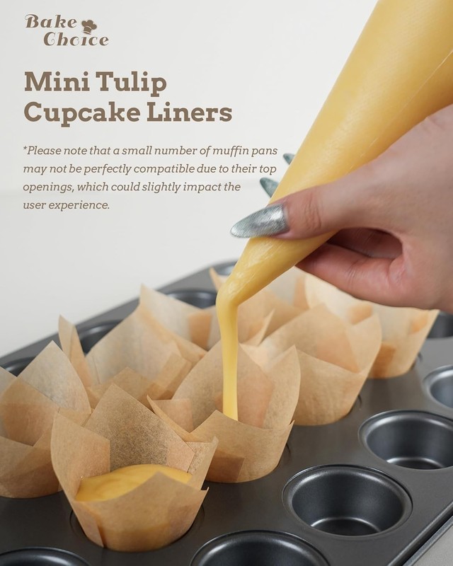 200pcs Natural Mini Tulip Cupcake Liners for Baking Cups, Unbleached, Greasep... gallery