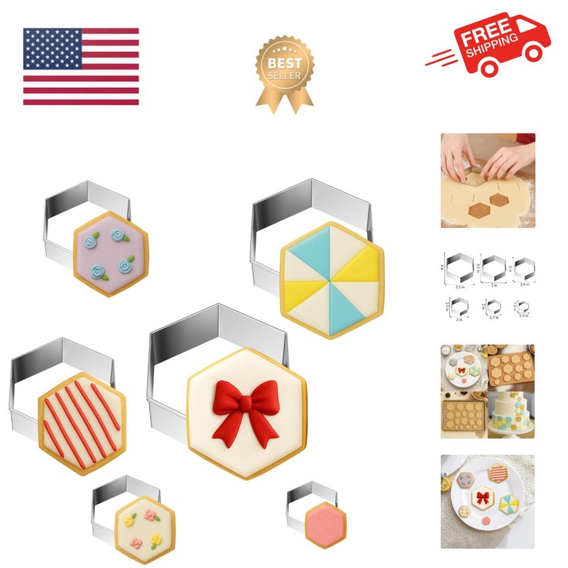 6PCS Hexagon Cookie Cutter Set, Large Geometric Stainless Steel Baking Suppli…