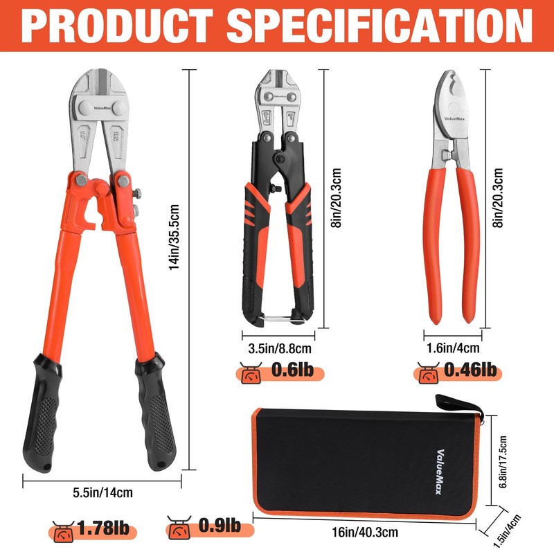 Valuemax Bolt Cutter Set 3-Piece Heavy Duty 14 And Mini 8 Cutters 8 Cable gallery