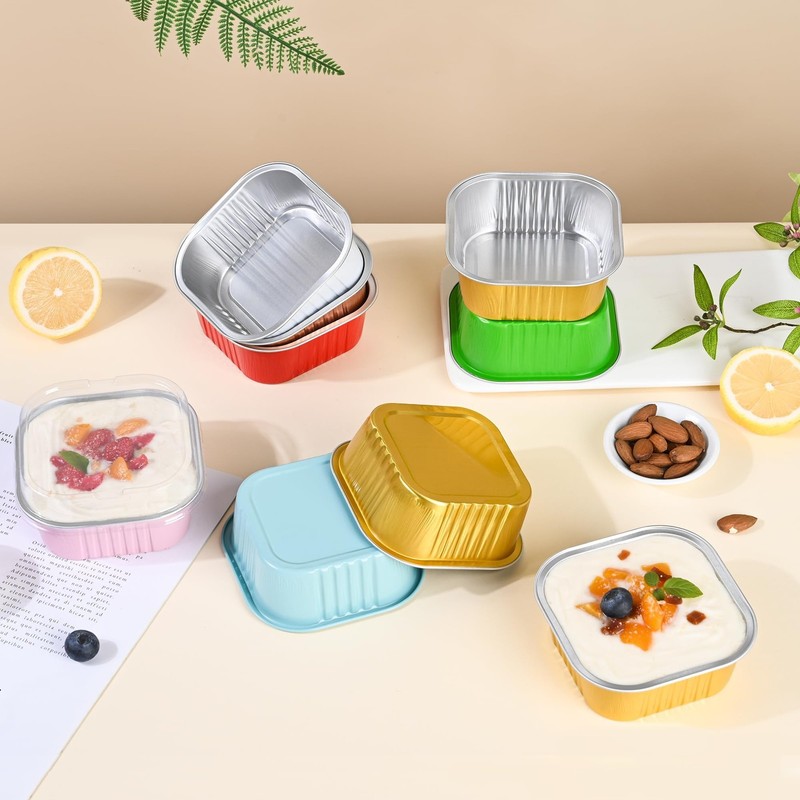 40 Pack Mini Cake Pans with Lids, 5Oz Square Aluminum Foil Brownie Baking Cups, gallery