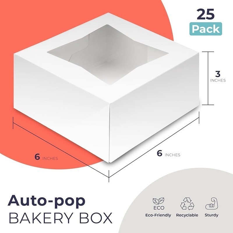 25 Bakery Boxes W/ Window Disposable Paper Food Containers Events Parties New gallery