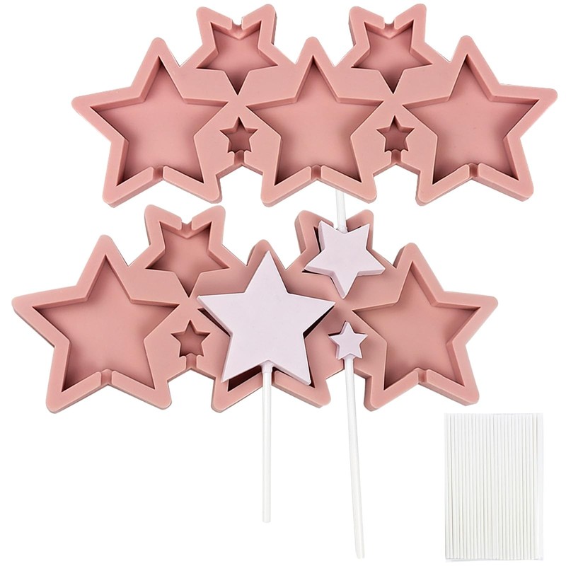2 PCS Star Lollipop Silicone Molds 7 Cavity Candy Sucker 25 Sticks 2 Inch
