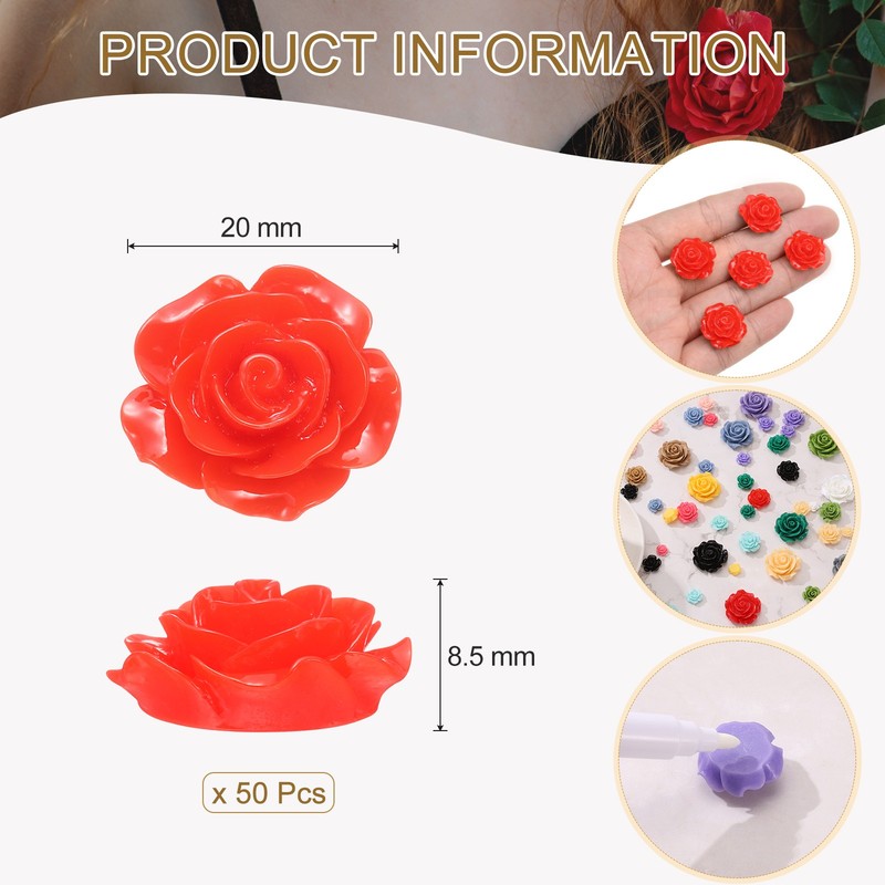 50Pcs Red Resin Rose Flower Beads 20mm Flatback Flower Charm gallery