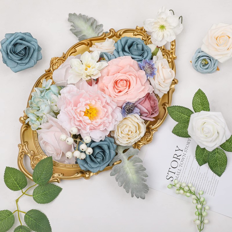 Amyhomie Blue Pink Artificial Flowers Combo Silk Mix Peony Rose Hydrangea Daisy gallery