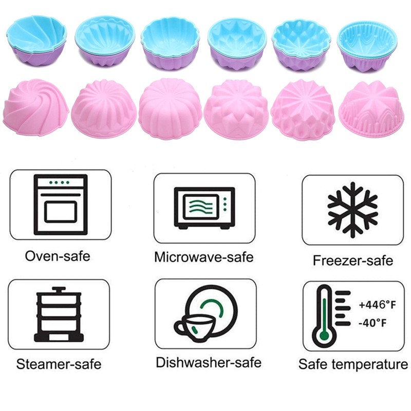 Silicone Cupcake Baking Cups, Food Grade Non-Stick Muffin Liners, Reusable 3 ... gallery