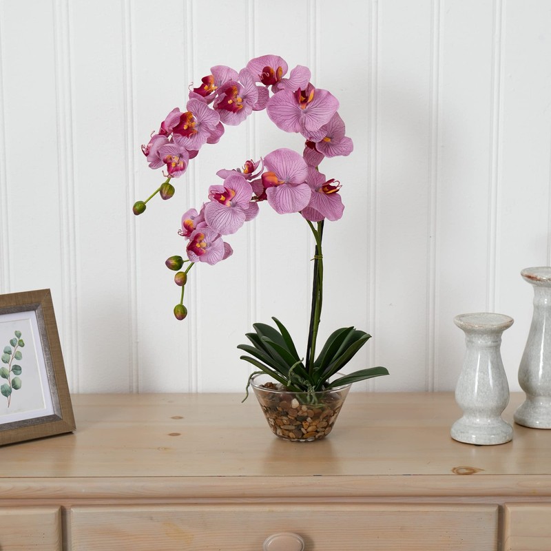 Nearly Natural Phalaenopsis Glass Vase Silk Flower Arrangement 4643-Pp gallery