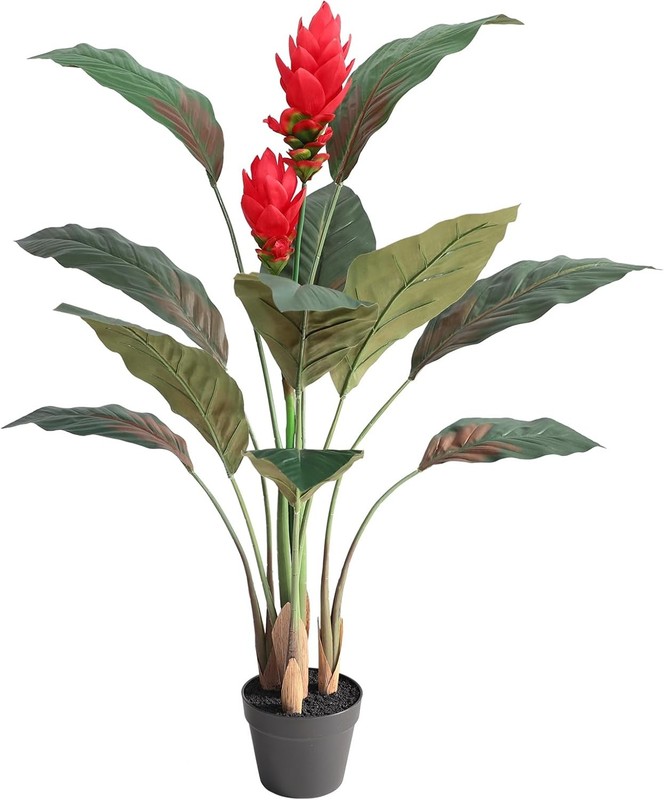 Artificial Bird of Paradise Plant, 4FT Faux Tropical Palm Tree with Ginr