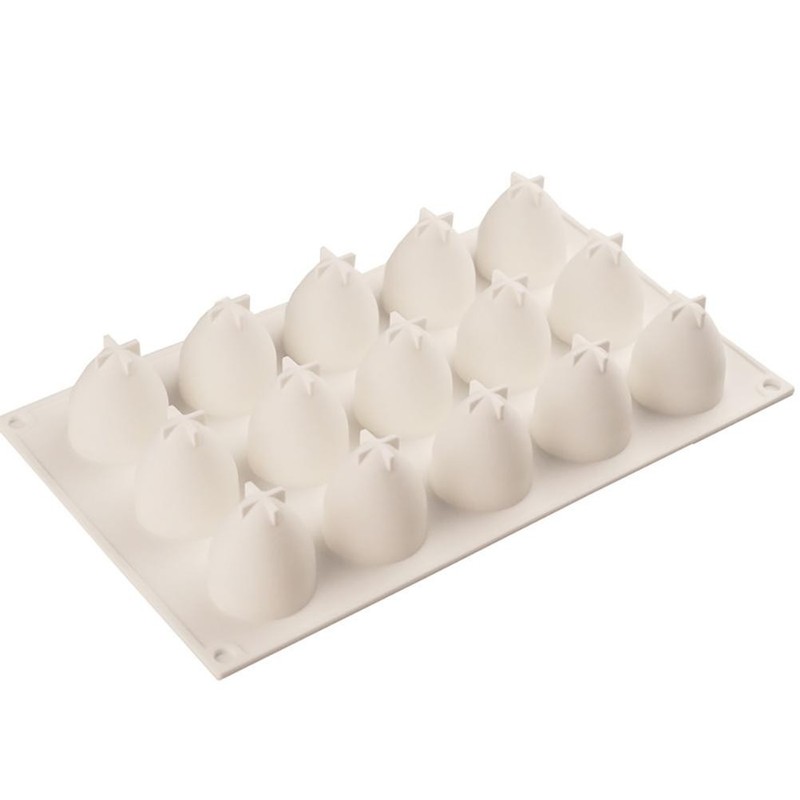 15-Cell Strawberry Cake Mold DIY Silicone Baking Tray 29.5x17cm