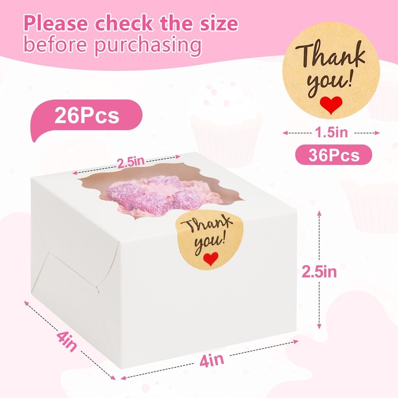 ZYFOTZUN 26pcs White Cookie Boxes with Window, 4x4x2.5 Inches Small Bakery Bo... gallery