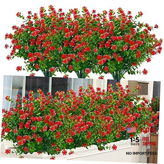 Bundles Outdoor Artificial Flowers UV Resistant Fake Boxwood Plants, 24 Red