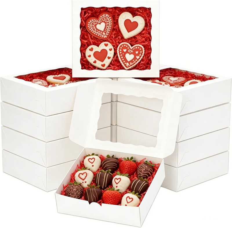 50pcs Pie Boxes 8x8x2 Inch Bakery with window Cookie Treat for Macaron Dessert