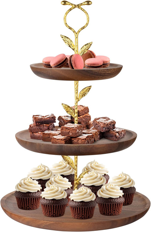 Perco 3 Tier Walnut Wood Cupcake Stand Rustic Display for 20 Cupcakes Birthdays gallery