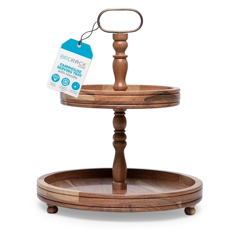 2-Tier Farmhouse Serving Tray with Handle – Rustic Wood & Iron Cupcake Stand …