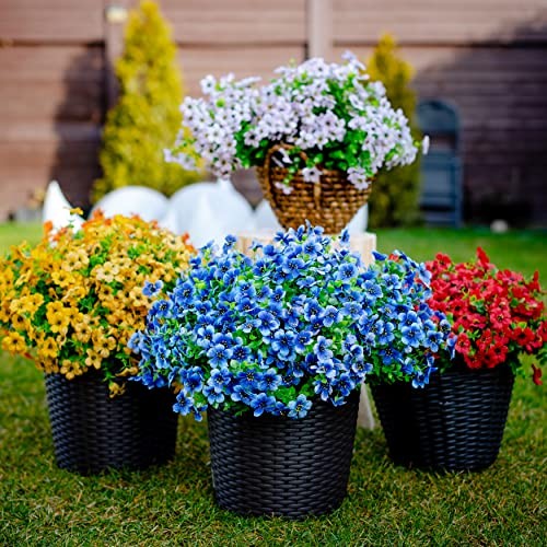 Artificial Flowers for Outdoors Fake Plants - 16 Bundles Faux Outside 14 Blue gallery