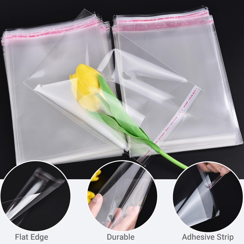 100x Self Sealing Cellophane Bags Clear Resealable Cookie Bags Thank-you Sticker gallery
