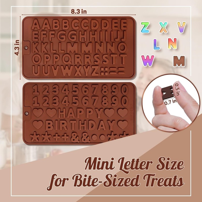 Letter Molds Silicone for Chocolate 2PCS, Small Mini Size for Alphabet Decora... gallery