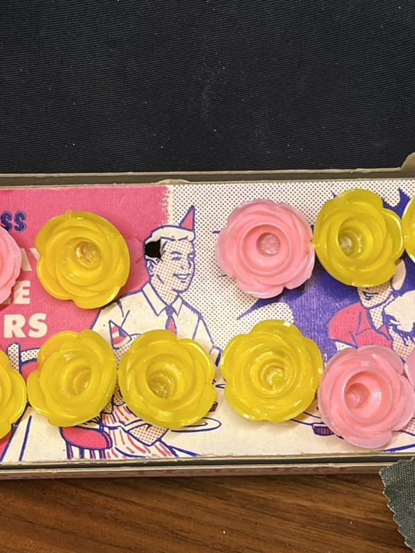 13pc Vintage CYPRESS Birthday Candle Holders ;Yellow & Pink -1950s Cake Decor gallery