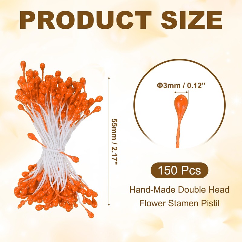 3mm Double Heads Flower Stamen, 150 Pcs Artificial Flower Stamen Pistil, Orange gallery