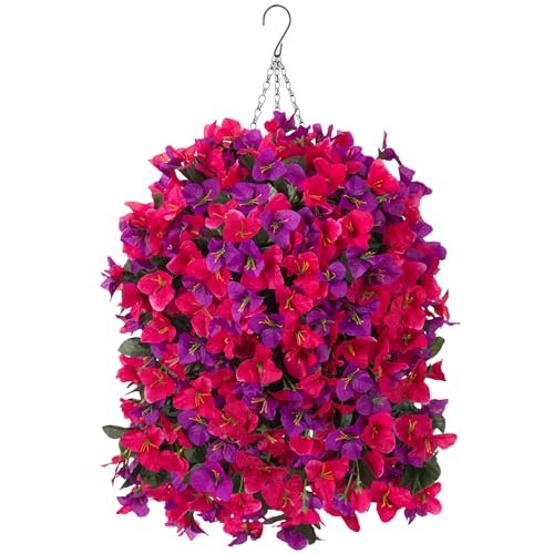 Artificial Fake Hanging Flowers with Basket Rose Dark Lotus Color With Basket