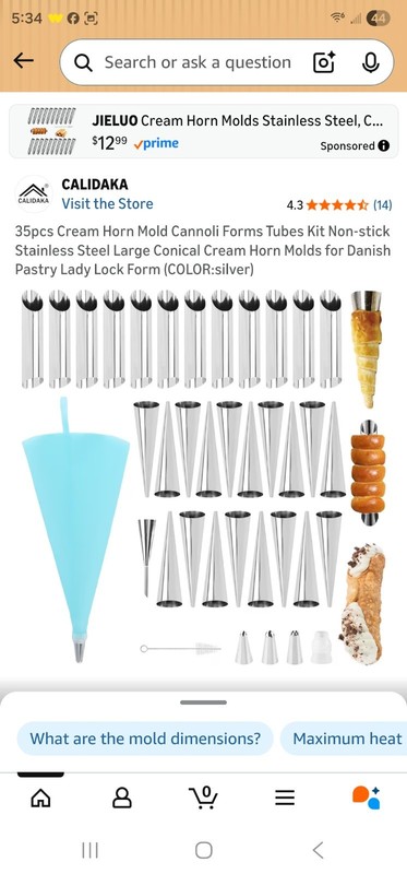 CALIDAKA 35pcs Cream Horn Mold Cannoli Forms Non-Stick Stainless Steel