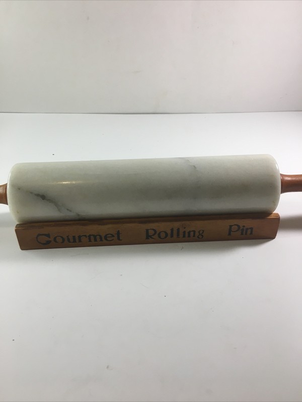 Gourmet Rolling Pin Marble With Wooden Holder Kitchenware 5 Pound
