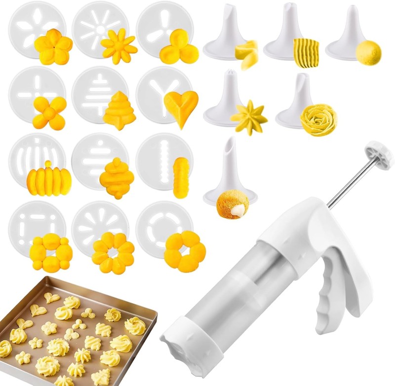 Cookie Press Gun Kit with 12 Discs & 6 Piping Tips, Spritz Cookie Maker Easy