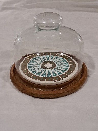 Vintage Goodwood Thailand Genuine Teak Wood Plate Covered Glass Cheese Dome gallery